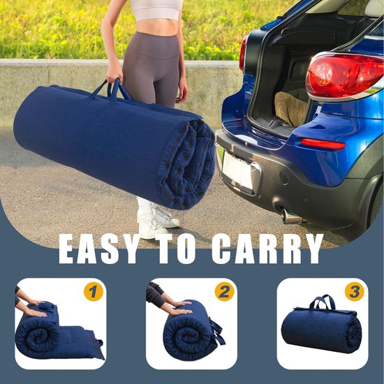 Opvouwbaar Matras - Gastmatras Vloermatras - Comfortabel Slapen - Met Handvat en Rits - 190 x 71 cm - Blauw — afbeelding 5