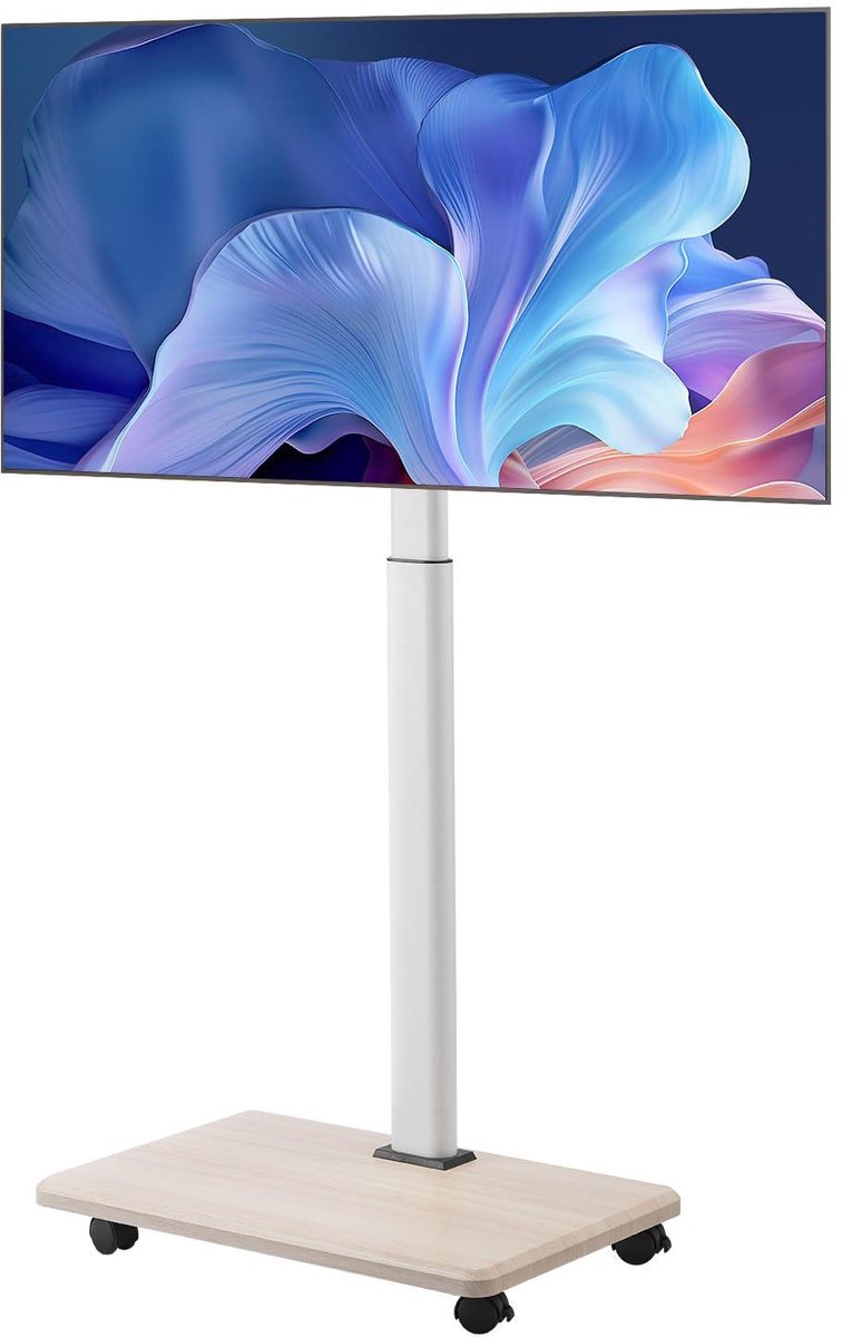 Draaibare TV Standaard - Verrijdbare TV Meubel - TV Verplaatsen - In Hoogte Verstelbaar - 32-70 Inch - Wit