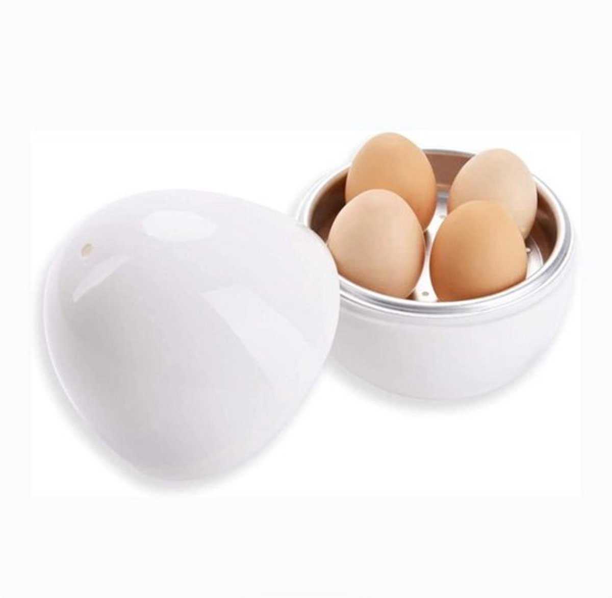 Eierkoker met deksel Eivormige eierkoker Witte eierstoomkoker eierenkoker Geschikt voor 4 eieren Witte