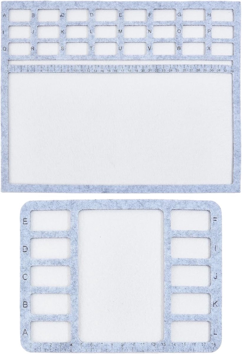 Set van 2 grote rechthoekige vilten kralenmat, kralen planken pads, vilten kraal ontwerpbord met centimeter alfabetische schaal kralen dienblad pad voor kunstambachten sieraden maken, grijs