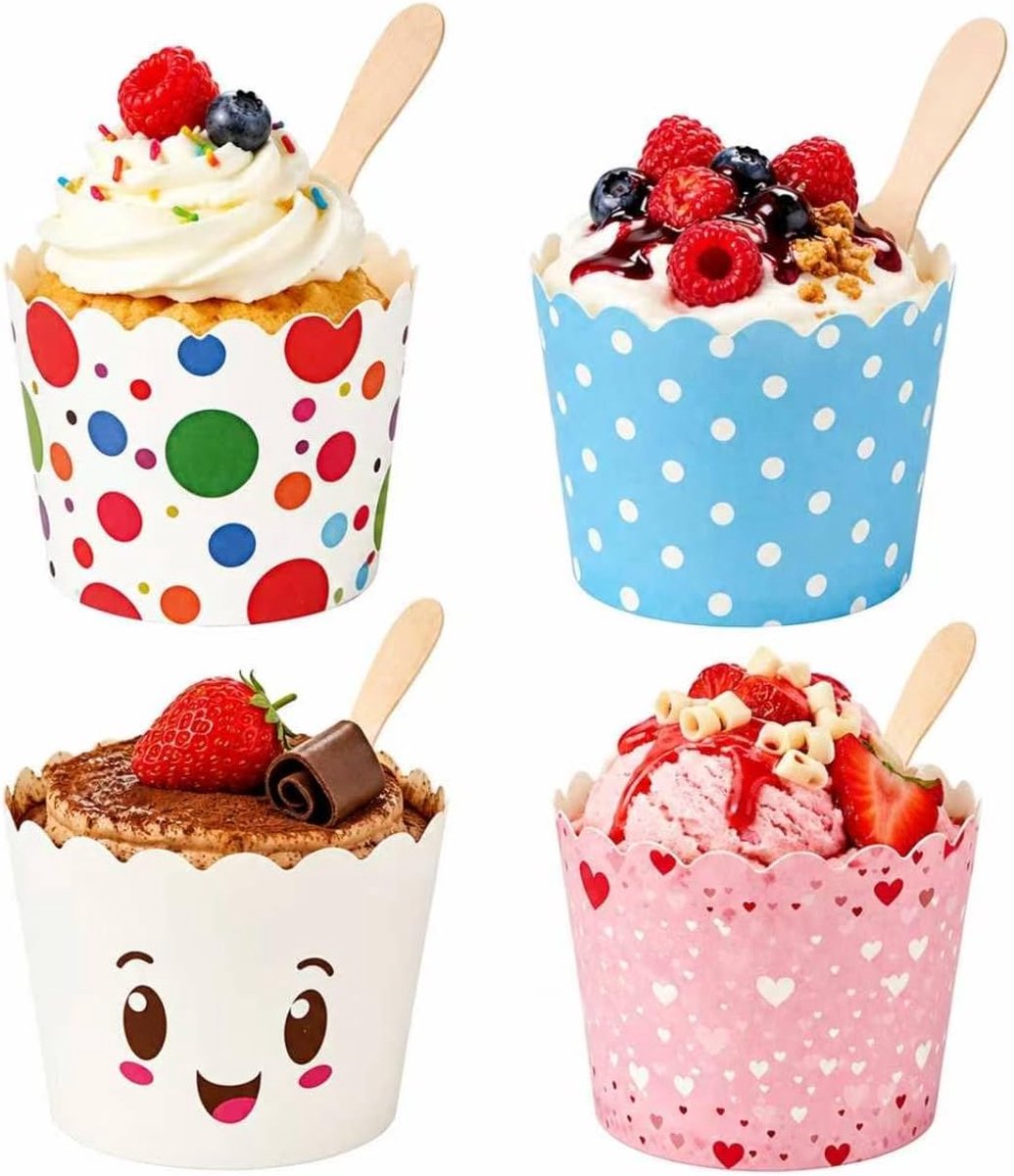 papier, cupcakevormpjes, kleurrijk, mini muffins papieren vormen, stabiel voor het bakken van cake, 200 stuks, 5 x 5 x 6 cm