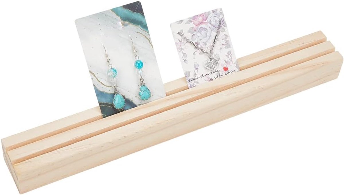 Houten Oorbel Display Stands, 2 Slots Lange Sieraden Oorbel Ring Display Houder Hout Oorbel Kaarthouder Visitekaarthouder Display voor Thuiskantoor Detailhandel, 31x4.05cm