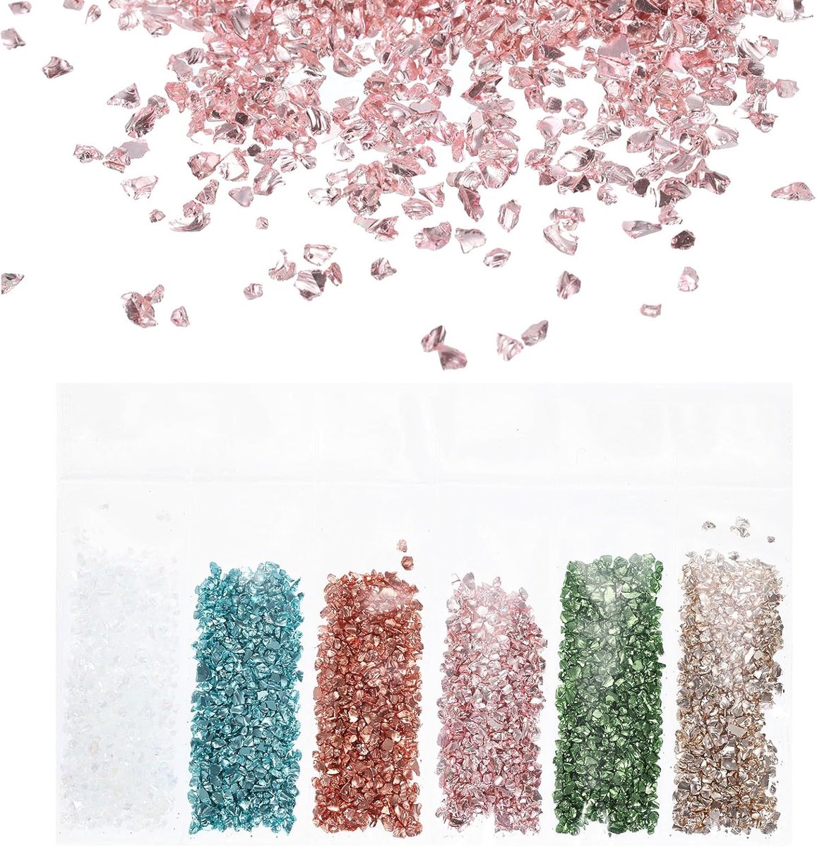 Hoogglanzende gebroken glassplinters, 1-3 mm, metalen kristalchips voor vaas, handwerk, hars, decoratie, sieraden, meerkleurig
