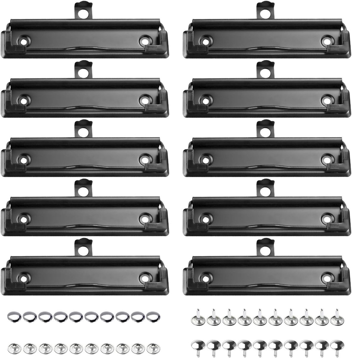 10 stuks metalen klembordclips met plastic grip en ophanggat, 12 cm monteerbare klembordhardware, stevige veerklem voor documentenbestand, kantoor, thuis (inclusief klinknagels)