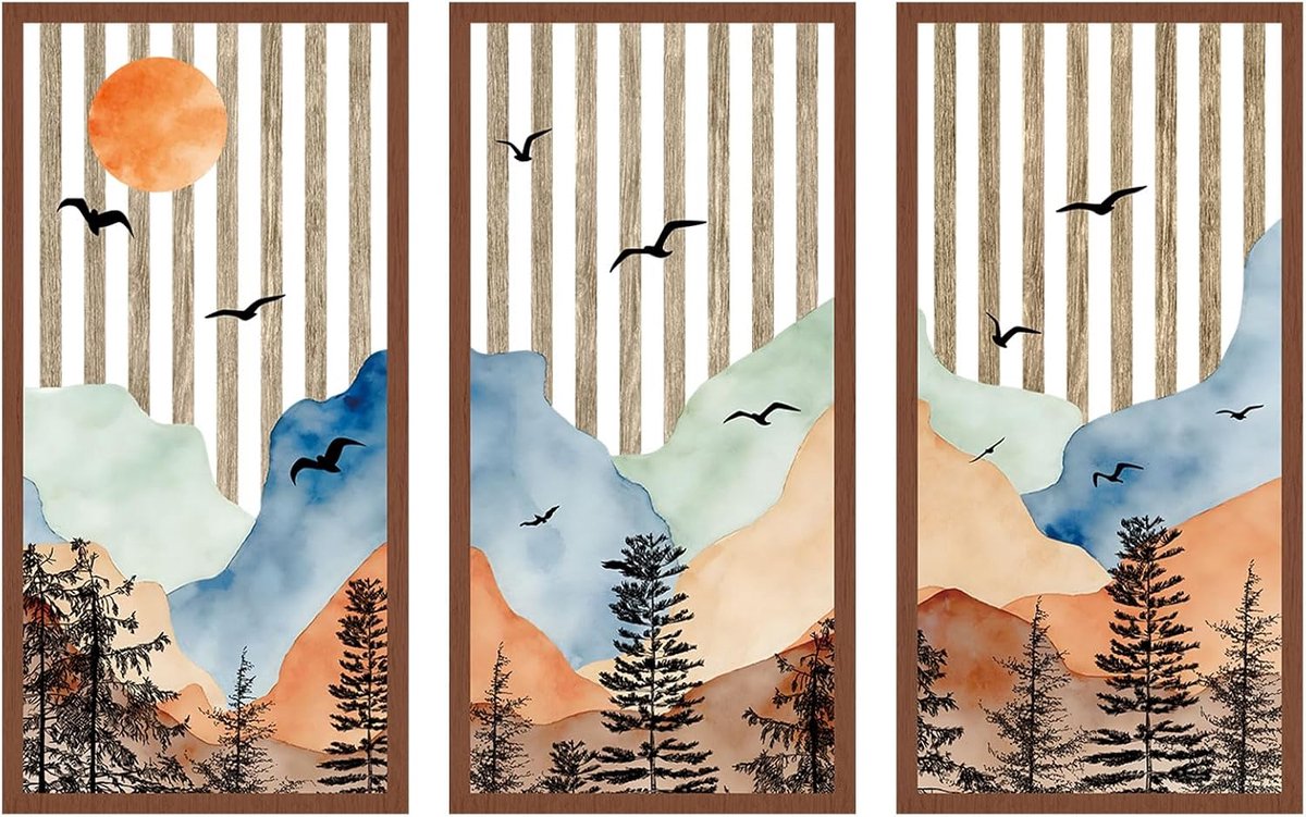 3 stuks wanddecoraties, hout, Zen-natuur, wanddecoratie