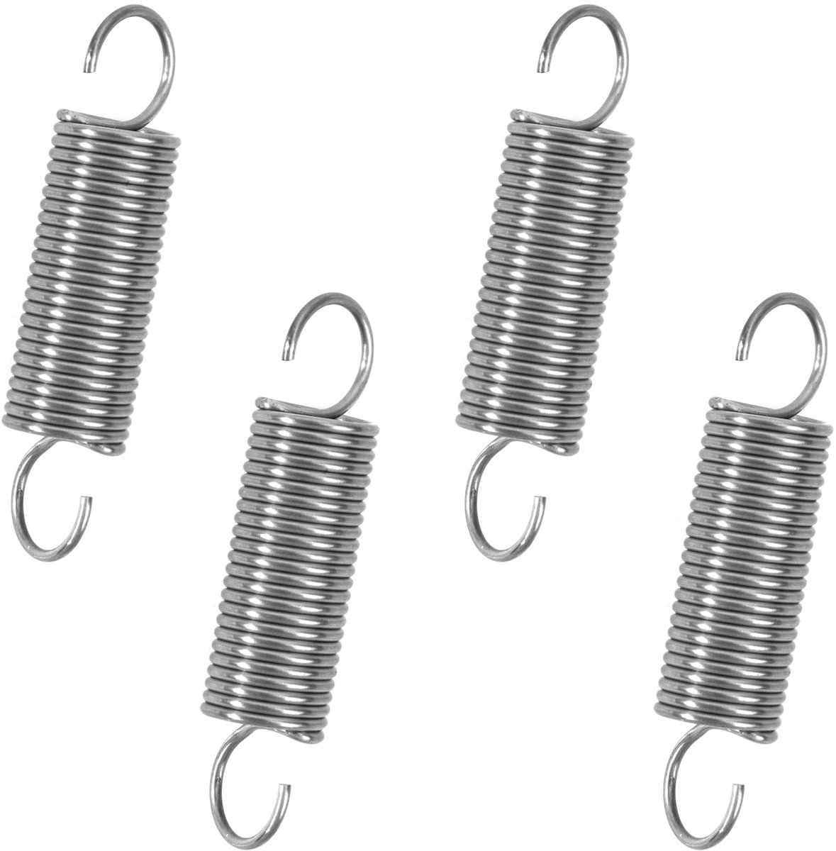 Trekveren met haak, roestvrij staal, trekveer, spanveer, 50 mm, buitendiameter 12 mm, draaddiameter 1,2 mm, haakhoek 90 graden, maximale trekkracht 3,2 kg, 1,2 x 12 x 50 mm, 4 stuks
