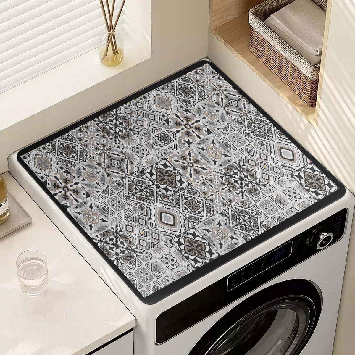 Wasmachine, bovenafdekking voor wasmachine en droger, 60 x 60 cm, afdekking voor wasmachine, antislip, voor keuken, wasruimte (N)