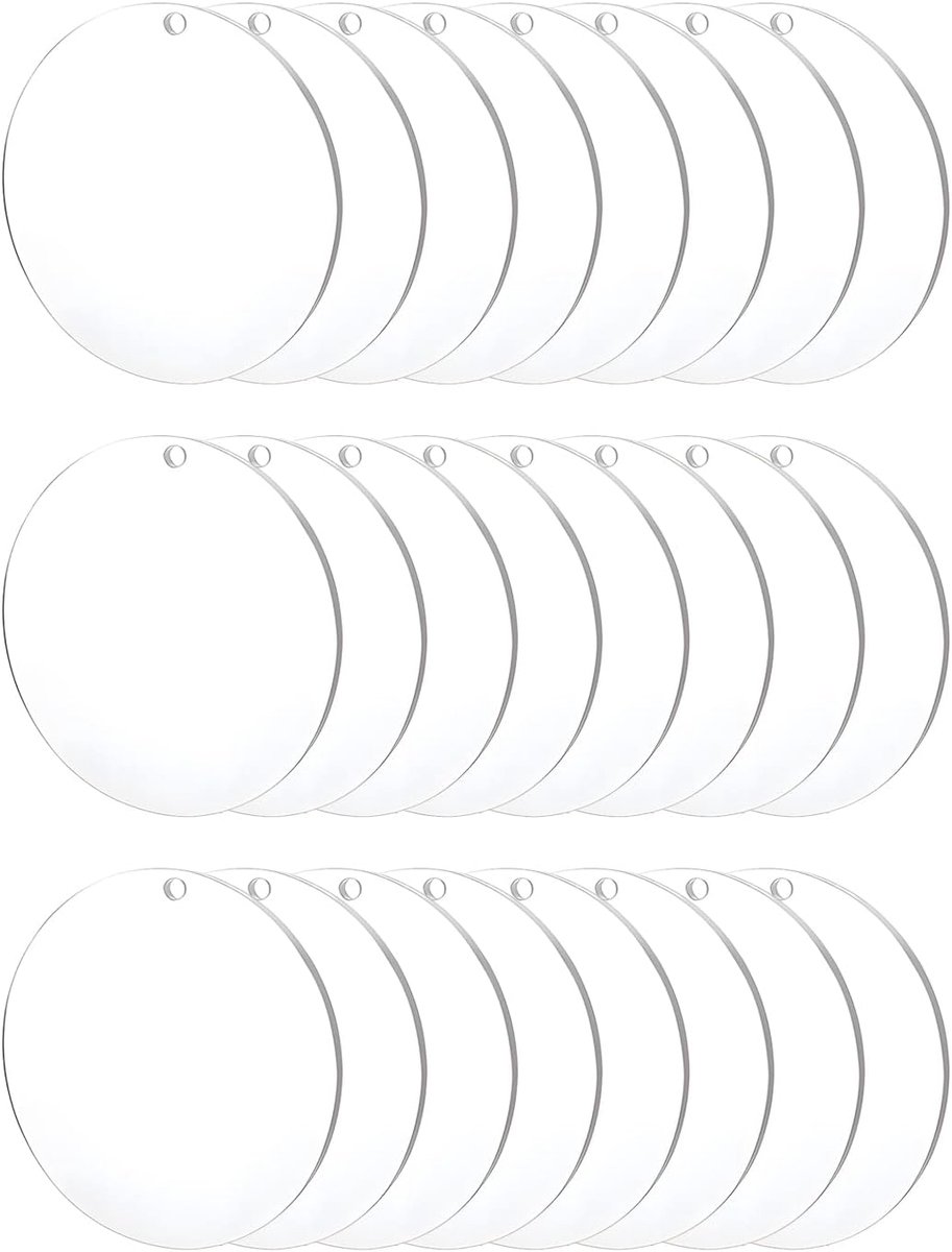 24 stuks 10 cm x 1 mm ronde acrylschijf met gat, transparant, ornamenten, kunststof, ronde bladeren
