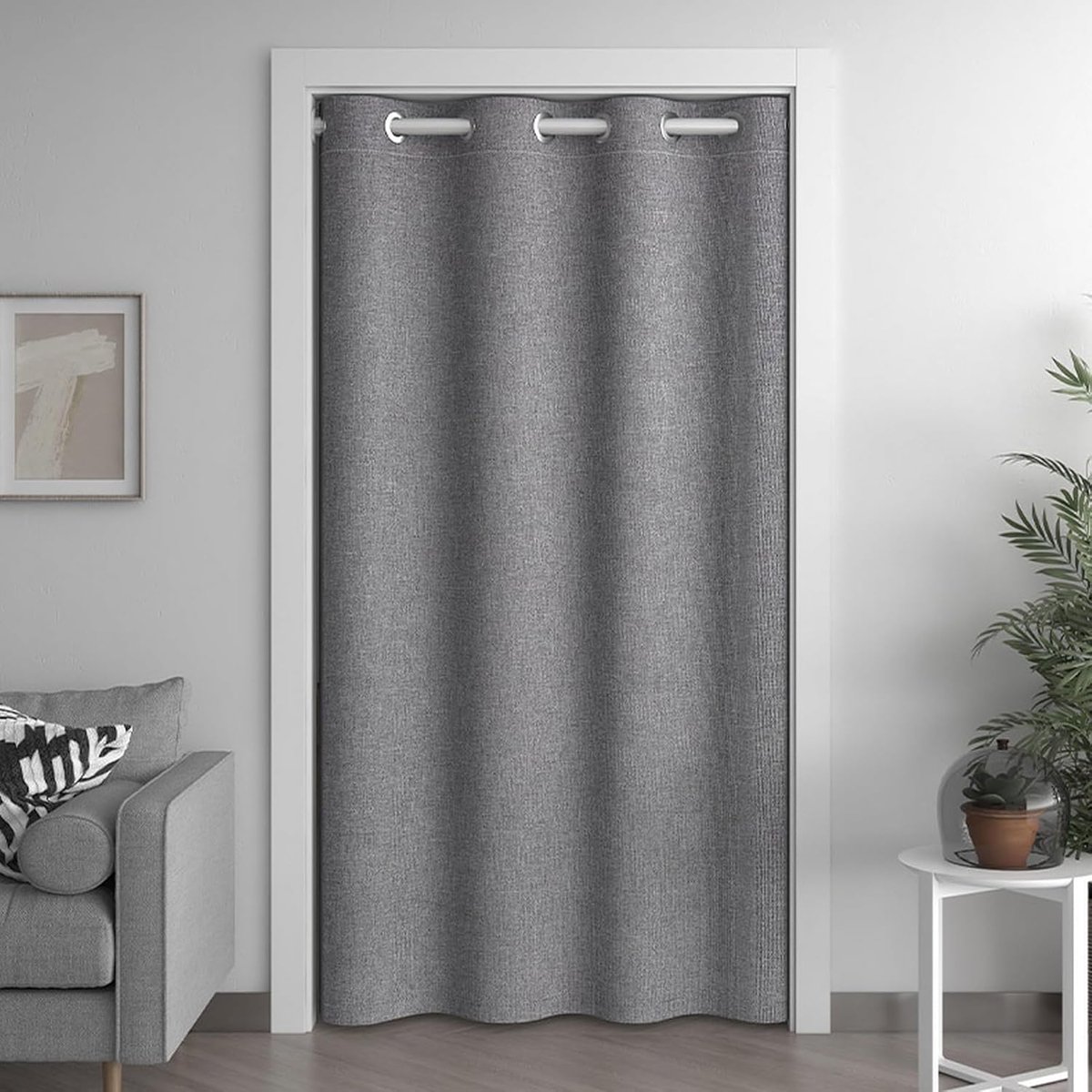 Doorway Gordijnen Privacy, Verduisterende Kast Deurgordijn voor Slaapkamer, Kastgordijnen voor Open Kast, Tie Back Geïsoleerd Gordijn Gordijn, Grijs