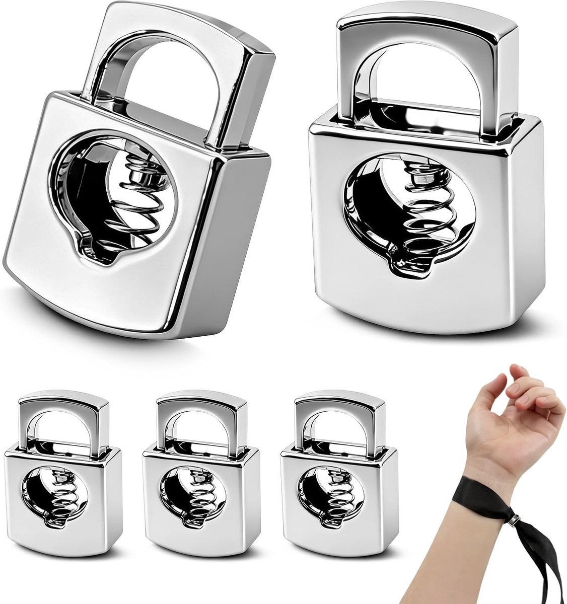 Festivalbandsluiting voor herbruikbare banden - Sluitbare sluiting voor polsband, Festivalbandsluitingen van metaal met veer voor evenementen, feesten, festivals, shows, zilver, 5 stuks