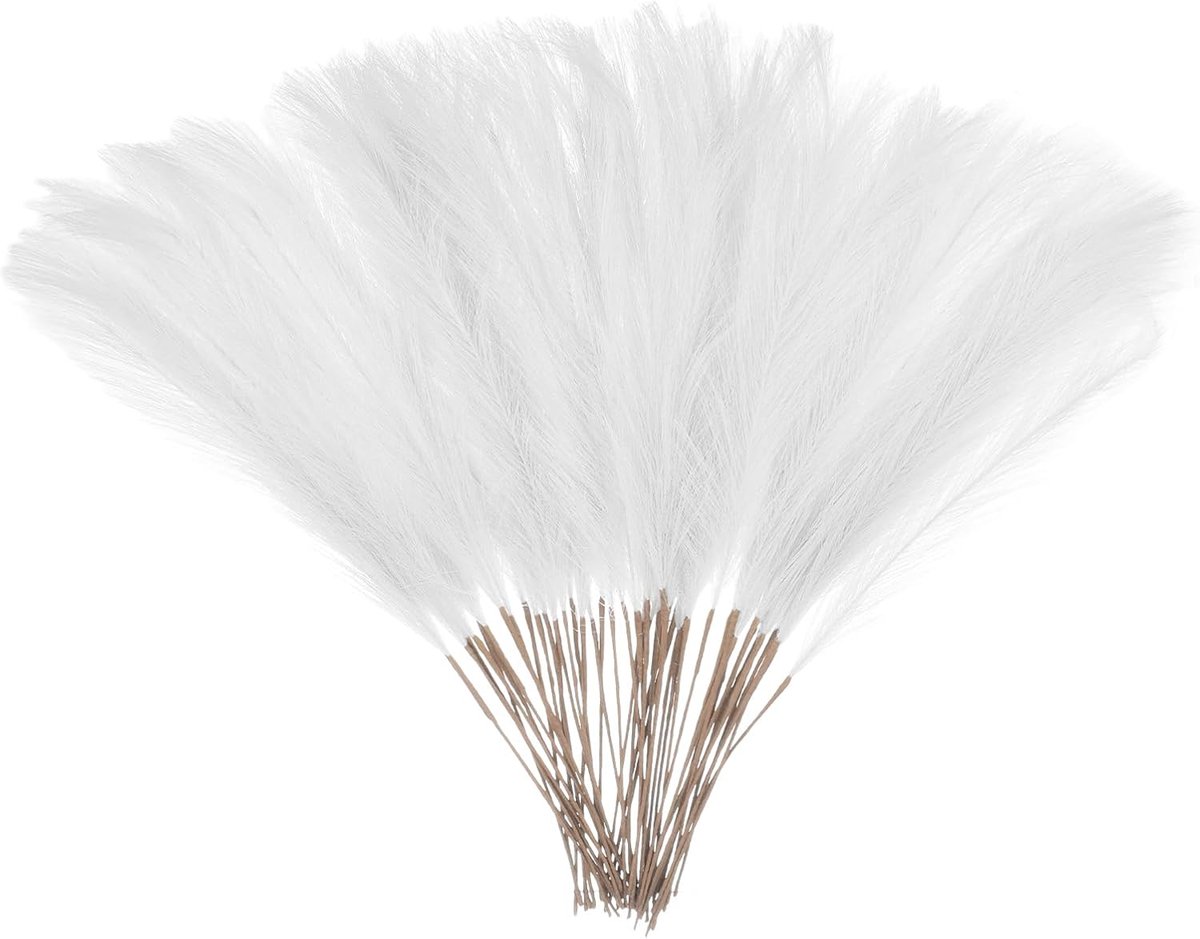 50 stuks kunstpampasgras, 52 cm, kunstmatig droog pampasgras, decoratie met steel, voor vloervaas, vulling, bruiloftsdecoratie, woonkamerdecoratie, wit