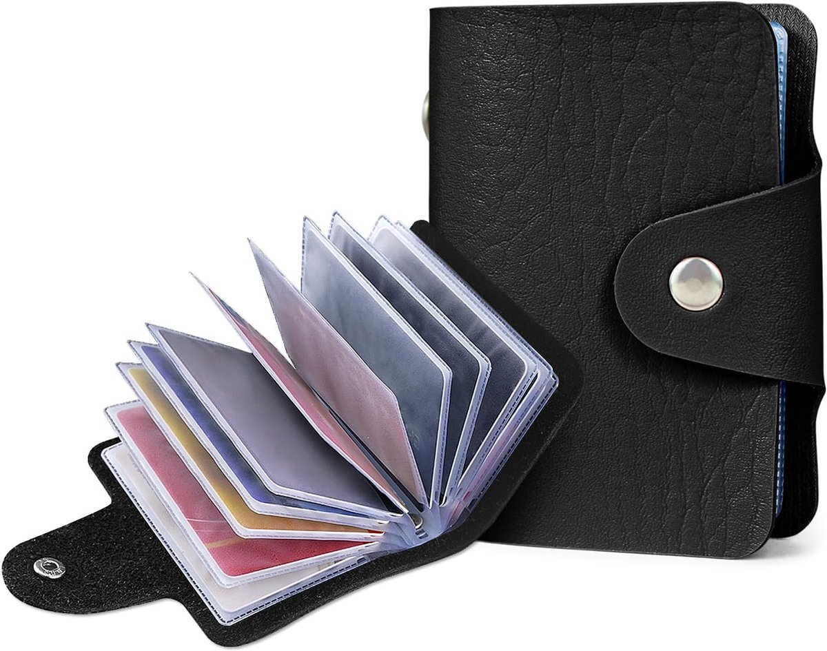 Kaarthouder voor dames met 12 dubbelzijdige houders - 24 kaartvakken, kunstlederen portemonnee voor dames, ID-kaarthouder, compact kaartportemonnee voor dames, creditcardhouder met