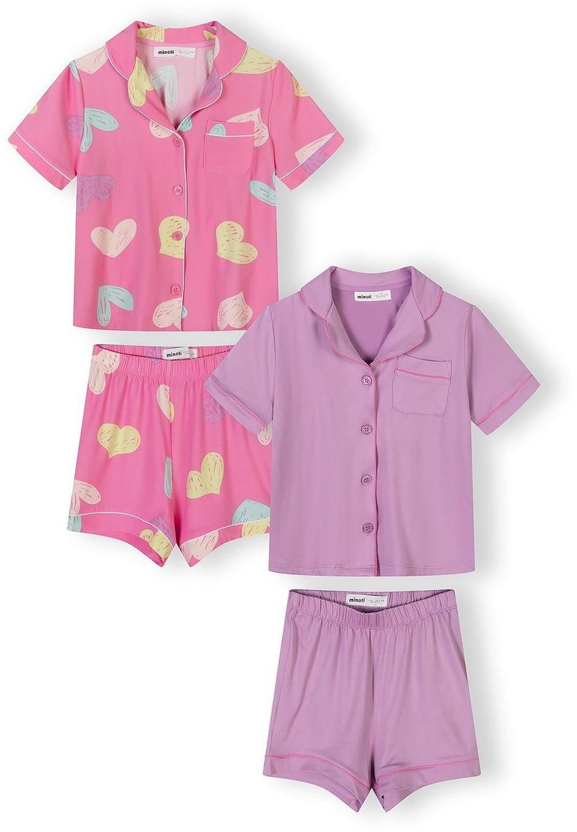 Minoti meisjes pyjama 2-pack - korte mouw hartjes