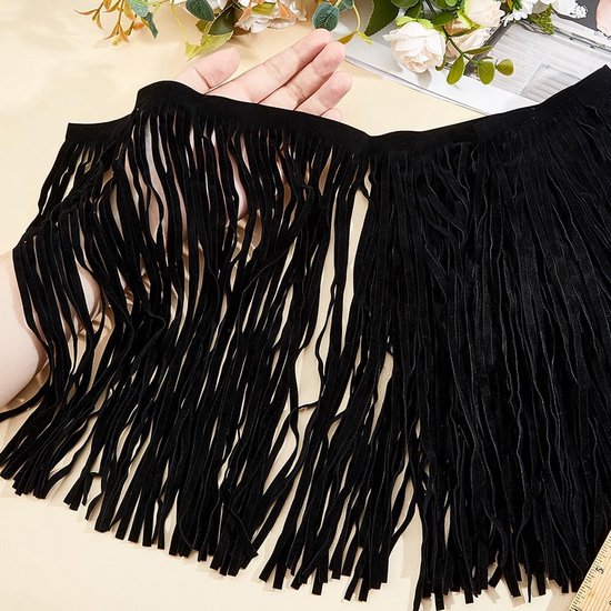 2,18 Yards Suede Fringe Trim Zwart Dubbelzijdig Lederen Kwastje Western Fringe Trim Cowboy 31 cm Breed Naaien Franje Trim voor Ambachten DIY Naaien Jurk Ambachten Rok Decoratie — afbeelding 2