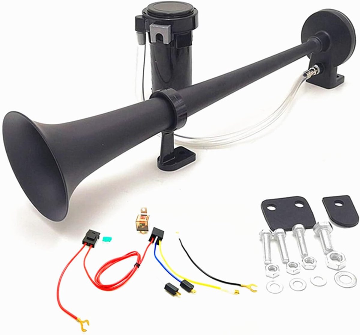 Auto hoorn 150DB luchthoorn 450mm luidspreker hoorn Chrome Zink zwart enkele trompet truck hoorn met compressor luchtpomp voor elke 12 V voertuig vrachtwagens trein auto boot SUV motorfiets etc