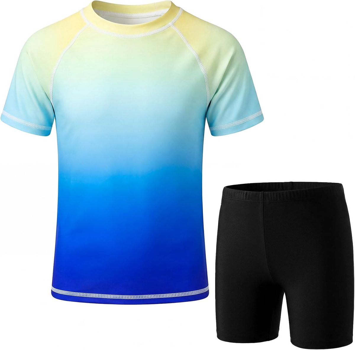 2-Delig Kindershirt En Zwembroek Sneldrogend Zwempak Uv-Bescherming Korte Mouwen Rash Vest Zwemshort Set Zomer Strand Zwemkleding Voor Kinderen Van 3-11 Jaar