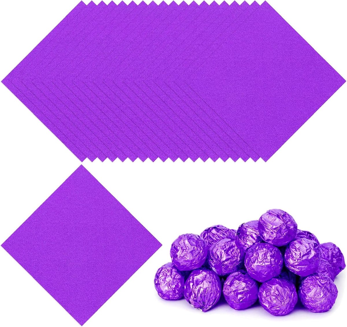Folie Snoepwikkels 15 x 5 inch, 100 stuks vierkant oranje patroon aluminiumfolie snoep inpakpapier voor doe-het-zelf chocolade snoepjes verpakking decoratie, paars
