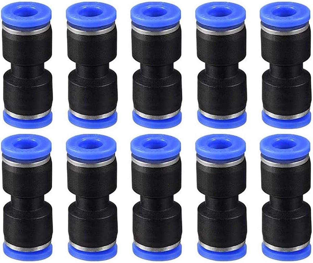 10 stuks kunststof snelkoppelingen rechte push-connectoren, PU-8 kunststof rechte verbinding, push-to-connect buisfitting, push-fit slot voor slang met buitendiameter van 8 mm