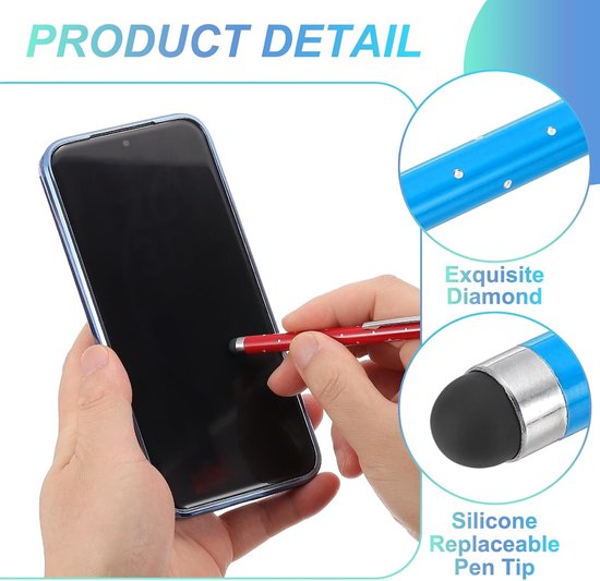 Styluspennen voor aanraakschermen, 6 stuks, hoge precisie, universele bling-stylus, kristal, metalen capacitieve pen voor touchscreen-apparaten, telefoon, tablet, laptop, blauw — afbeelding 2