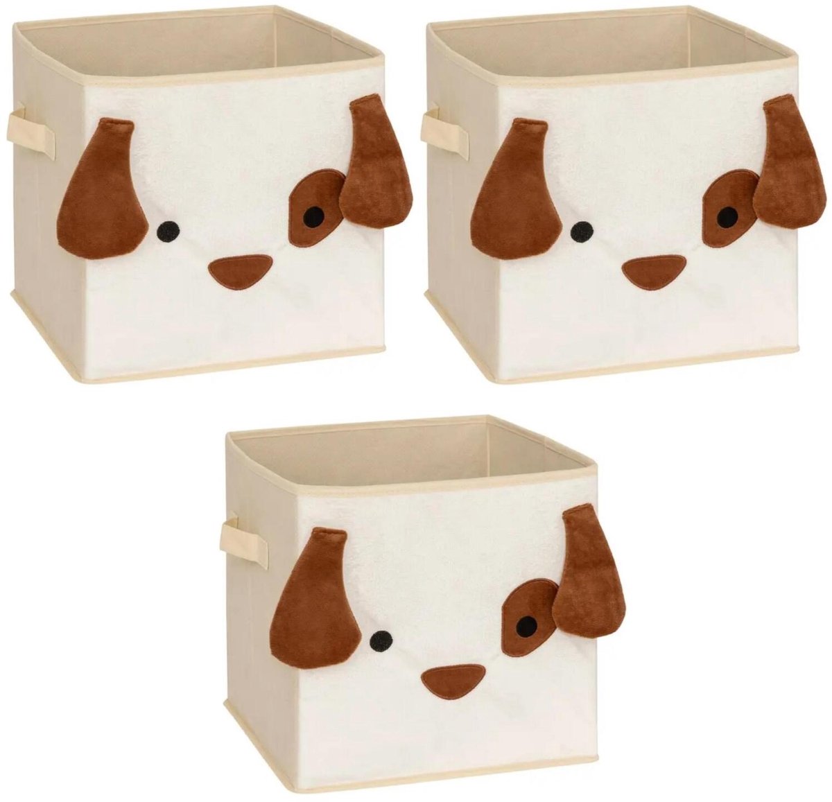 Atmosphera Opbergmand kastmand - 3x - voor kinderkamer - dieren thema hond - 29 x 29 x 29 cm - Vakkenkast manden - karton - beige