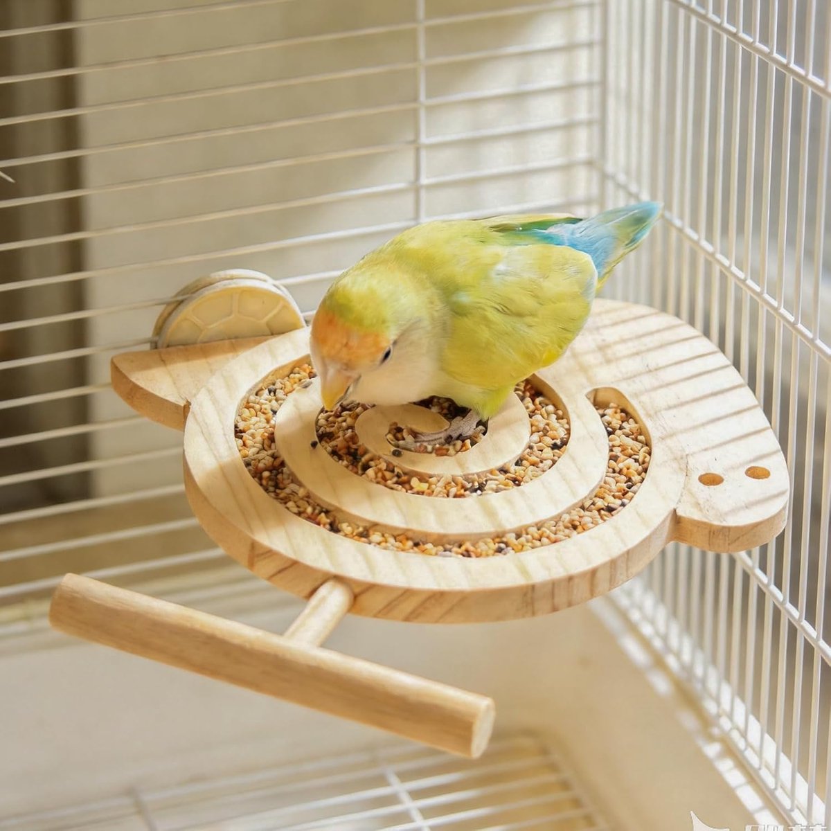 Speelgoed voor vogels met zitstok, vogelvoederbak, interactief papegaaien, voederspeelgoed, vogelkooiaccessoires voor kleine en middelgrote papegaaien, 16,5 x 14 cm