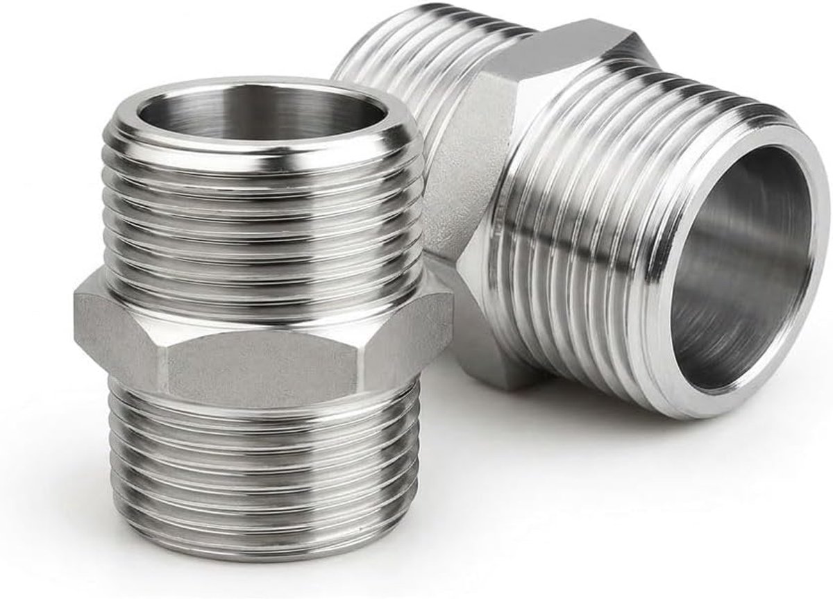 2 stuks dubbele nippel 3/4 inch, roestvrij staal, zeskantige schroefdraad, doucheslangadapter, slangverbinding, roestvrijstalen verbinding, verbindingsmof, dubbele schroefverbinding voor kraan