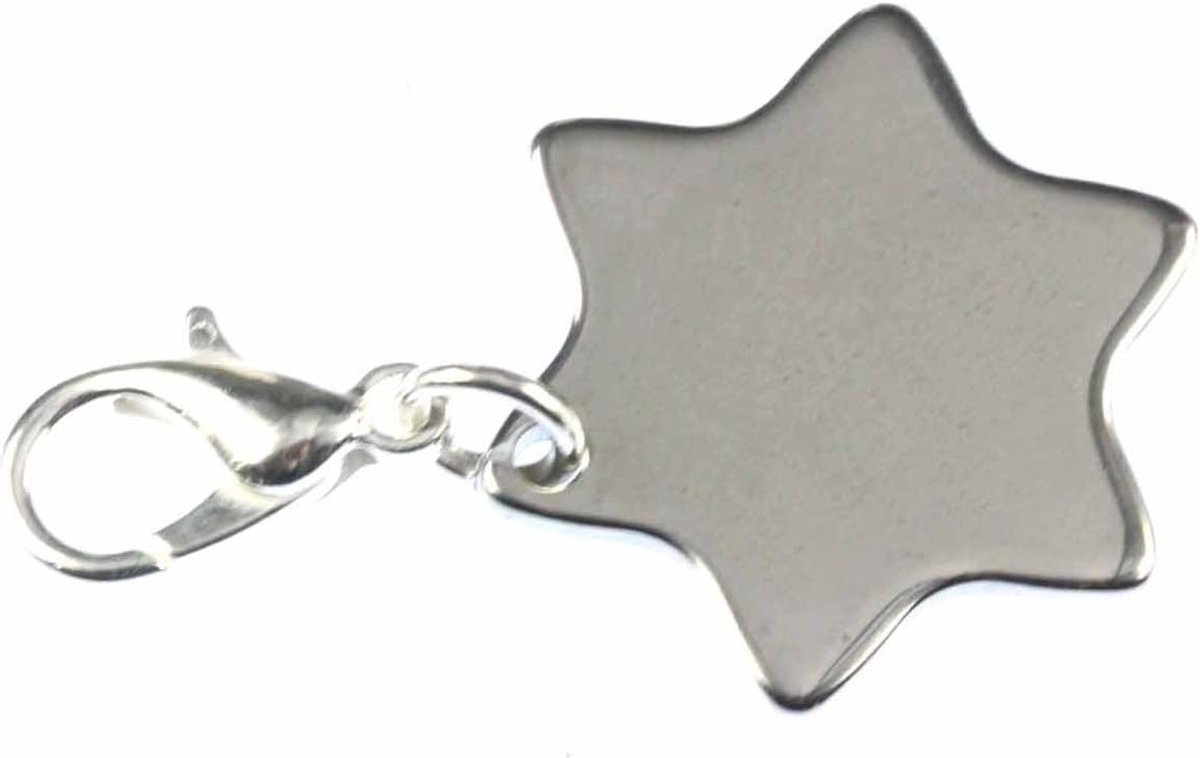Ster Charm ster ster Kerstmis Davidster - handgemaakte modesieraden I ketting hanger verzilverd - bedelhanger bedelarmband - hanger voor armband, 18mm, Katoen