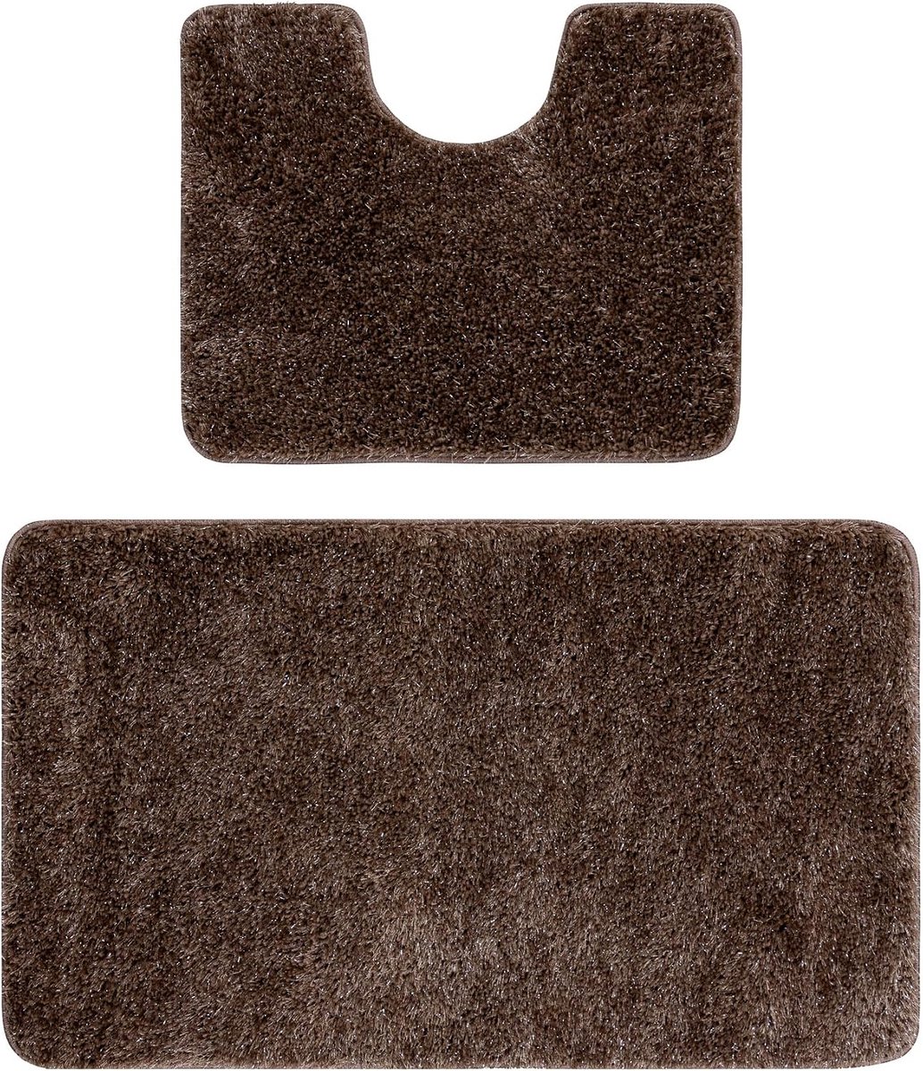 2-delige badmat set SYNERGY, Glamour, antislip badmat, zacht en wasbaar, beige 60x100 cm