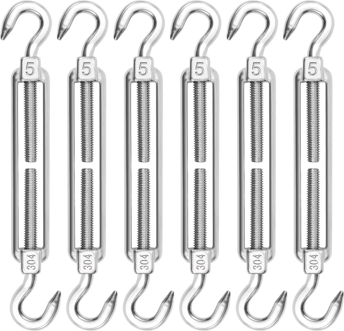 Spansluiting kabelspanner 6 stuks M5 roestvrij staal Verstelbare haken en haken staalkabel draadkabel wantenspanner voor zonnezeilen, touw, tuindraad of waslijn te spannen Heavy Duty