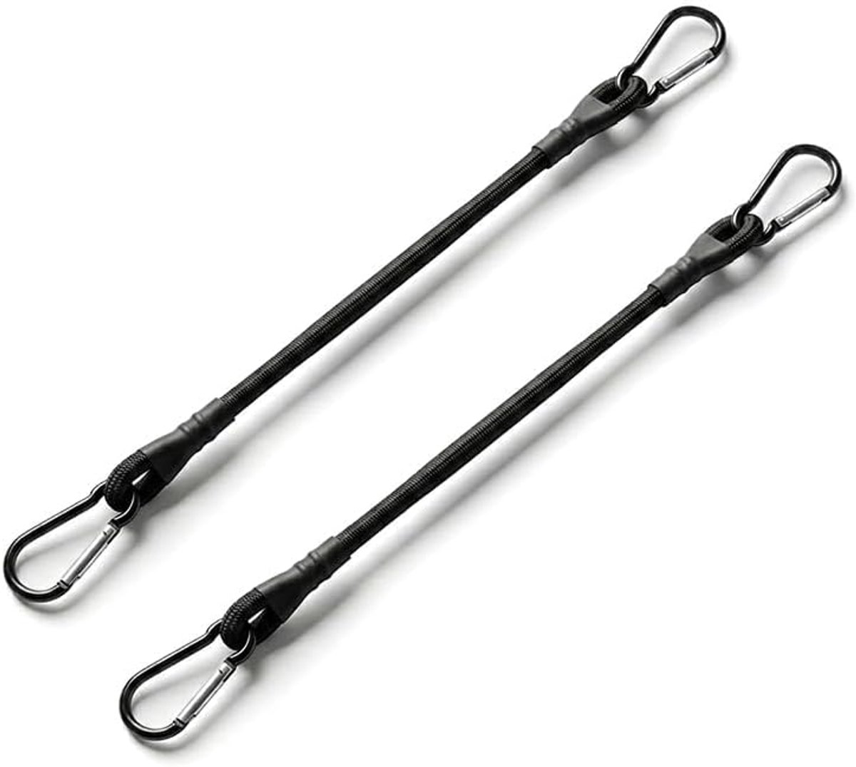 (30 cm) 2 stuks elastieken met karabijnhaken, elastische riemen 30 cm, 60 cm, met haken voor het beveiligen van bagage, campinguitrusting, fietsendrager, zwart