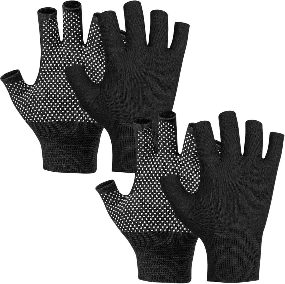 Handschoenen met grip, 2 paar antislip ademende halve vingerhandschoenen, antislip zwarte vingerloze handschoen voor wandelen, warme handschoen fietsen, rijden, koud weer, hardlopen