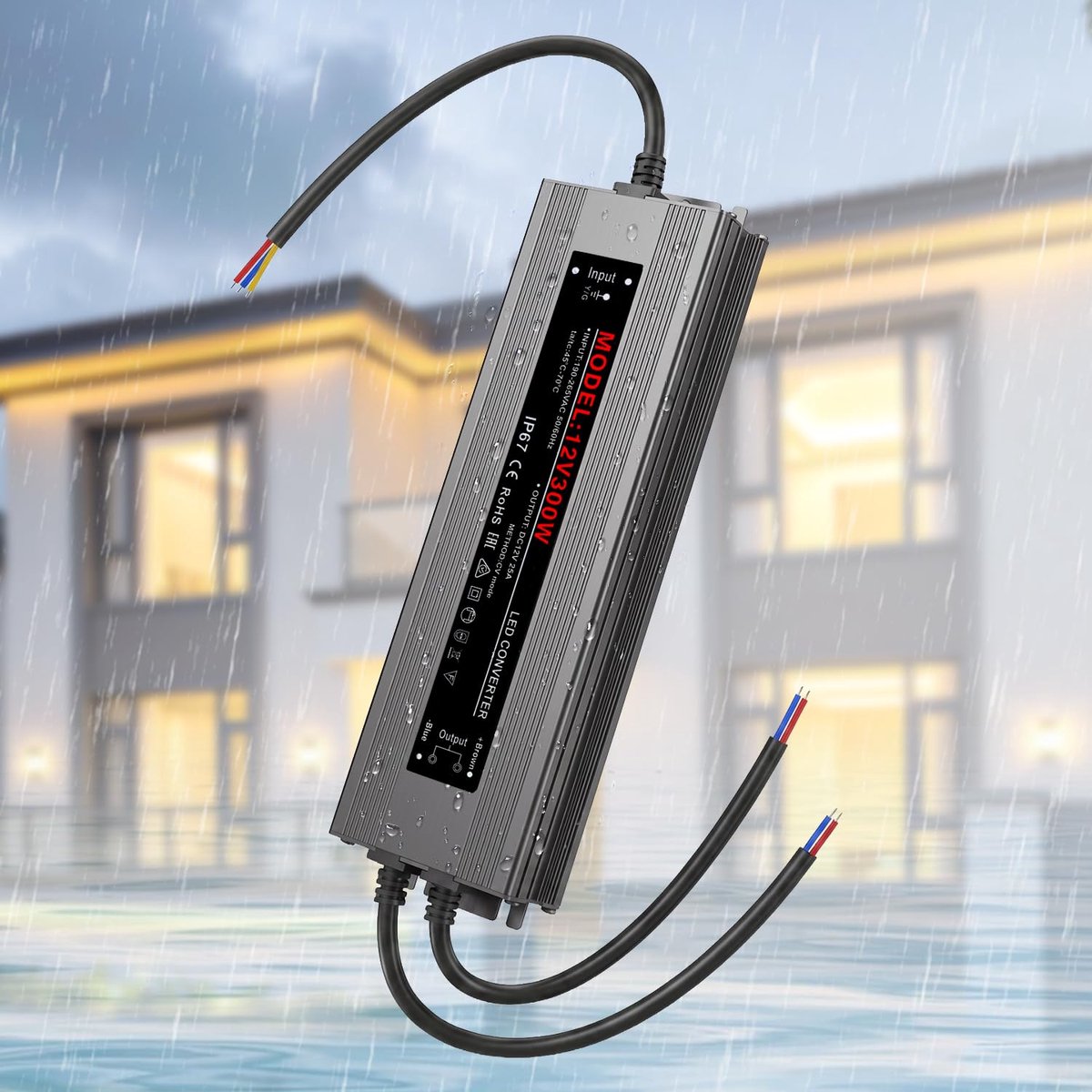 12 V, 300 W, IP67, waterdicht, AC 190-265 V, 50/60 Hz, led-voeding, transformator, flikkervrij, met 2 uitgangen, DC 12 V 25 A, spanningsomvormer voor buiten, ledstrip, strip