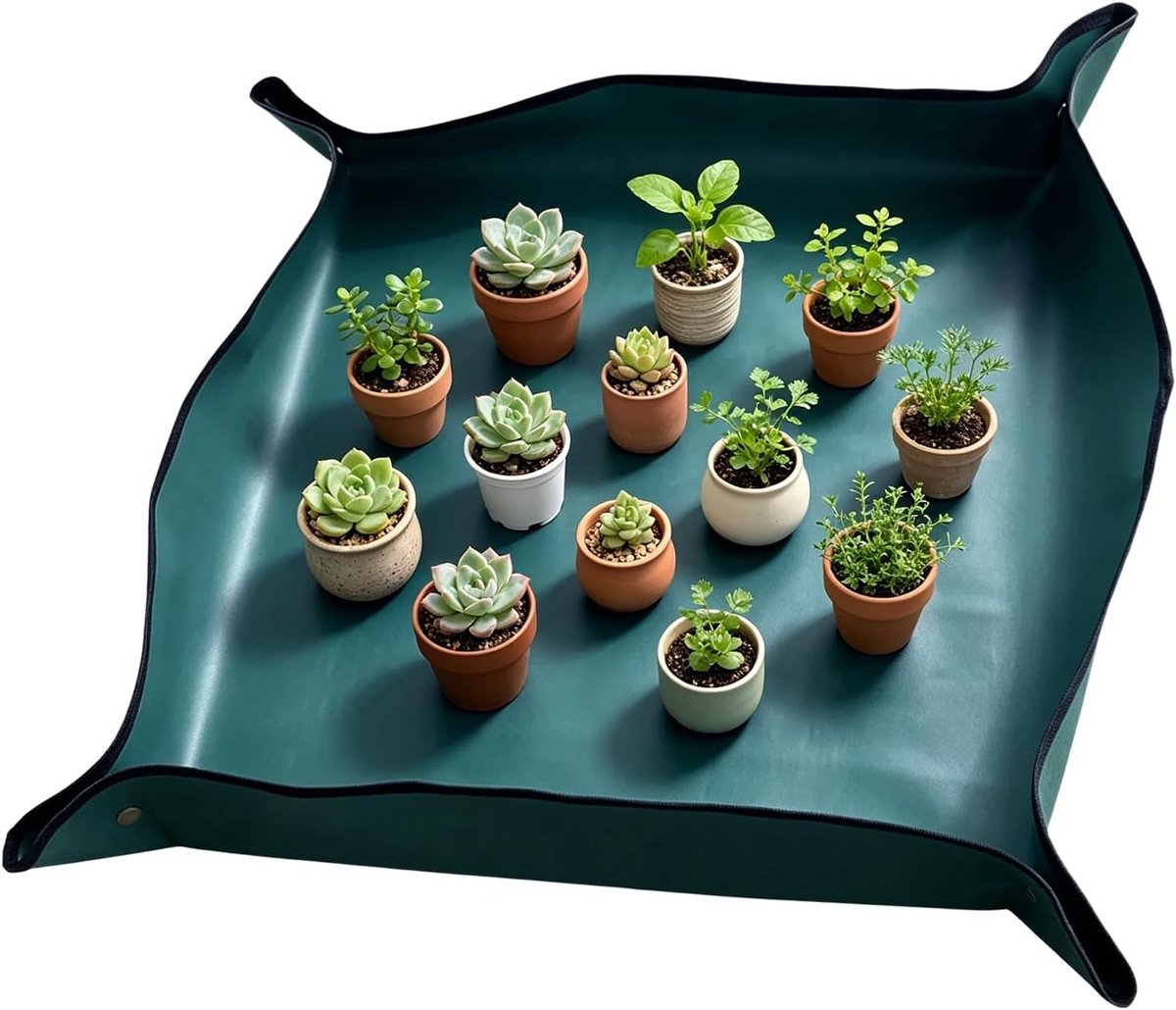 waterdichte verpotmat 1 x 1 m, draagbare plantenpotmat voor binnen/buiten voor vetplanten en kamerplanten, gemakkelijk schoon tuinzeil (donkergroen)