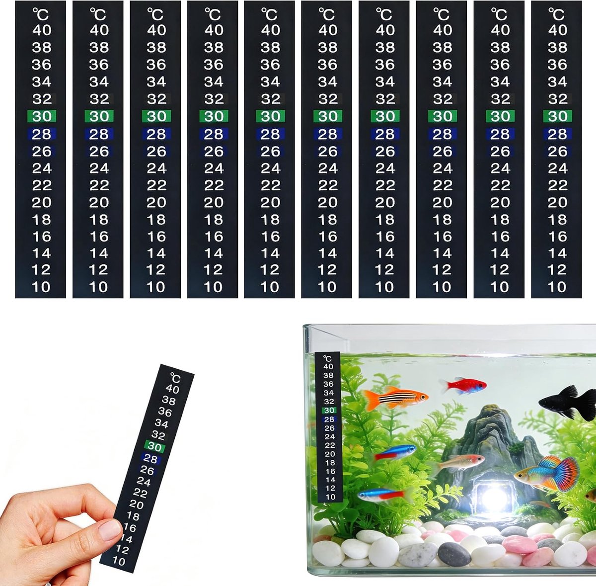 thermometer stickers 10 stuks vloeibare kristal thermometer zelfklevend 10-40°C temperatuurindicator voor aquarium huisdierbak paardendeken gebruik