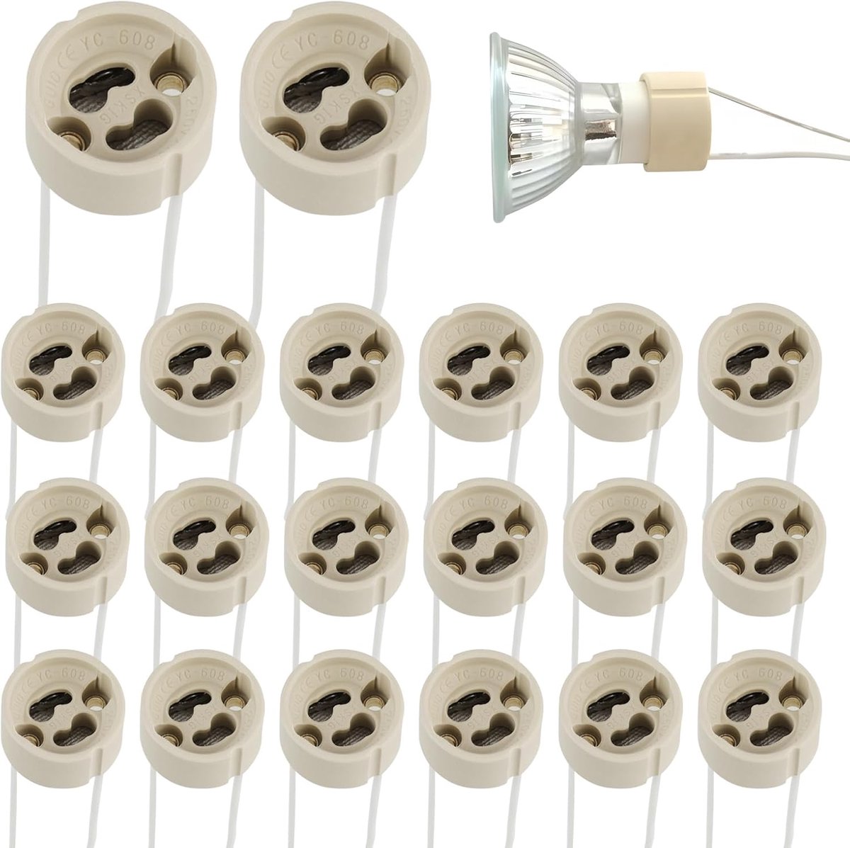 20 stuks GU10-fitting, 15 cm, met siliconen stroomkabel voor verlichtingssystemen als lamphouder GU-10 en GU-10 fitting met kabel voor led en lampen in woon- en werkruimtes