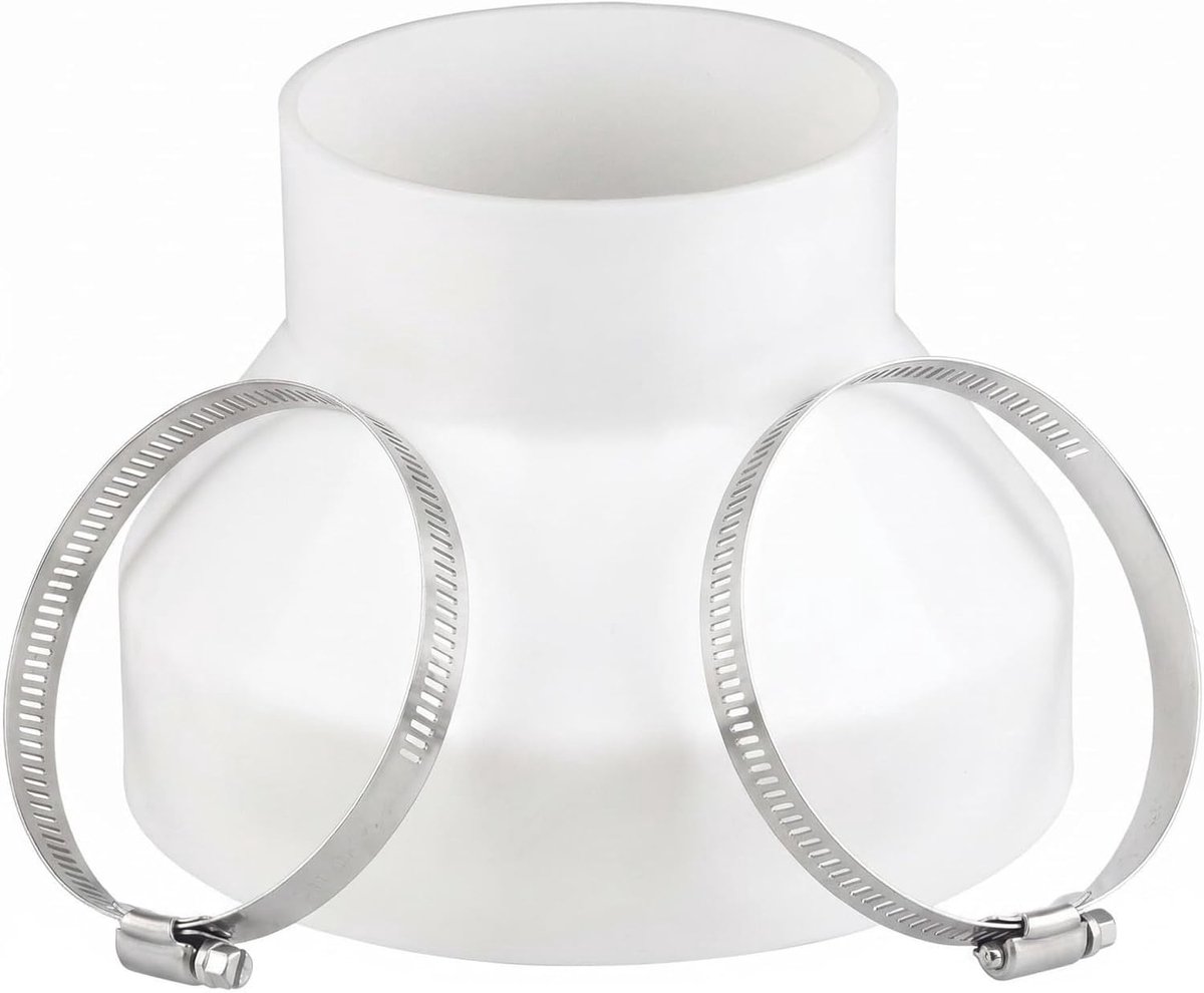 Afvoerslang adapter 150 mm naar 100 mm, verloopstuk verloopverbinder met 2 roestvrijstalen slangklem, ABS universeel verloopstuk, verloopstuk slangadapter voor ventilatie ronde buis ventilatiekanaal