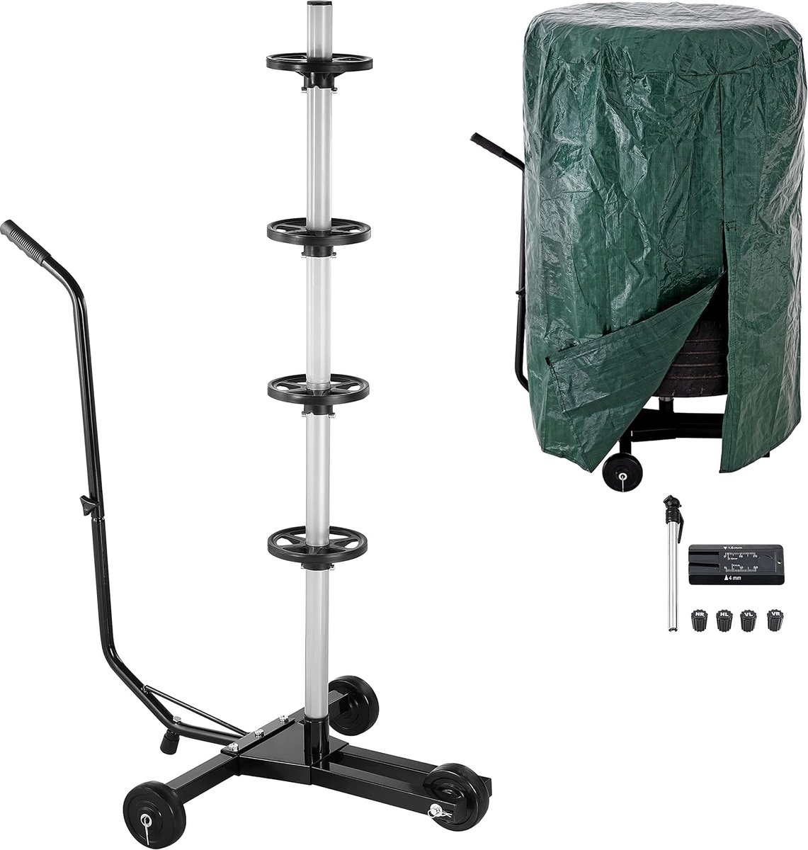 Velgenboom Verrijdbaar tot 225mm incl. Beschermhoes en Accessoires Zwart