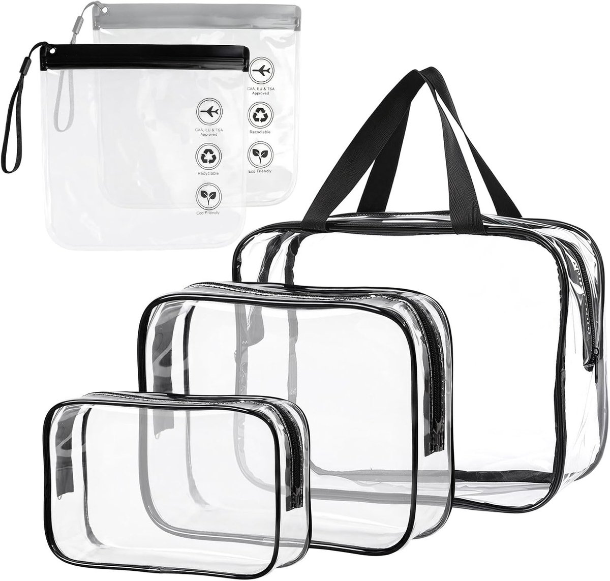 5 stuks toilettas, transparant, 3 maten cosmeticatas, doorzichtig | Met 2 vloeistofzakken handbagage, transparante toilettas, waterdicht, duurzaam, voor reizen, familie, mannen, vrouwen