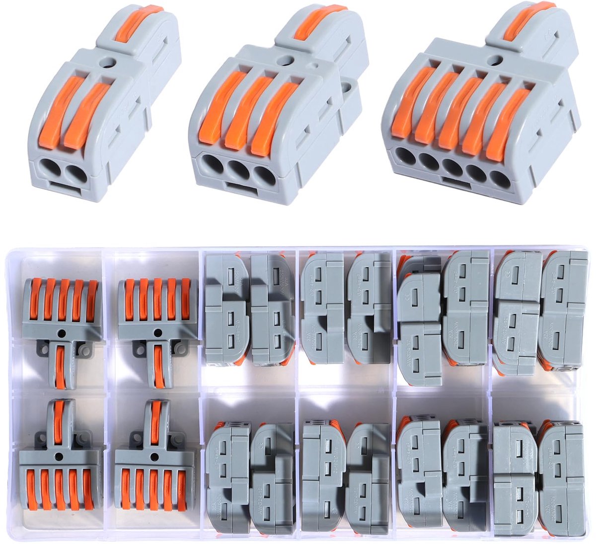 26 stuks verbindingsklemmen voor 0,08-4 mm² geleiders met hendel kabelverbinders DIY set draad push compacte steekklemmen kunststof bevestigingsschroeven kroonklem elektrische
