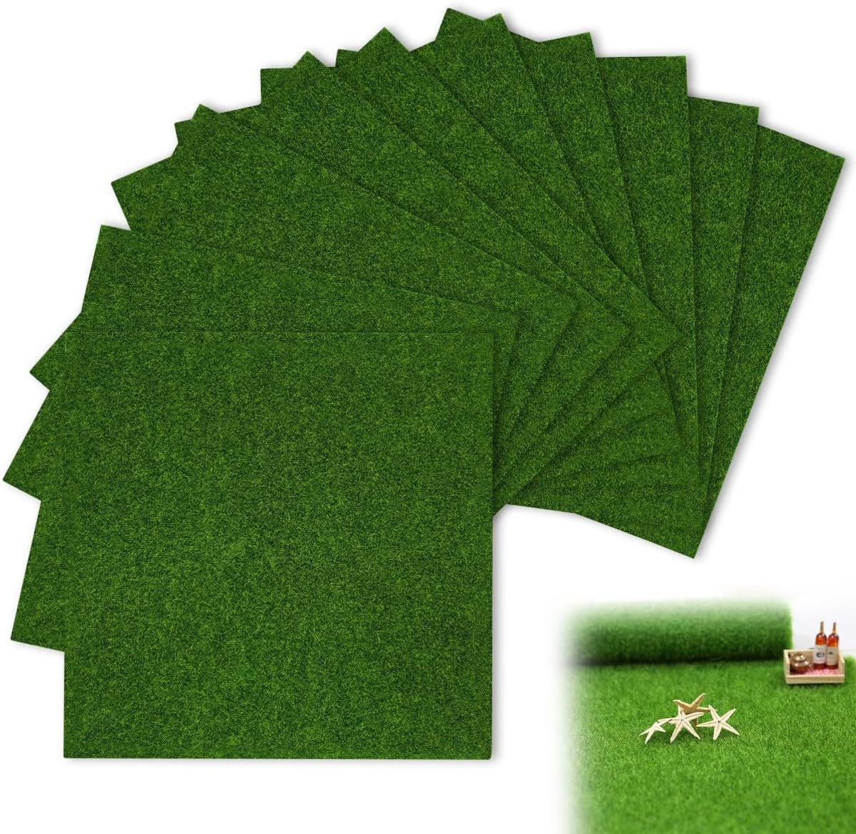 Kunstgras, knutselen, 15 x 15 cm, modelbouw gazon, mini-grastapijt | Kunstgras, miniatuurtuin, kunstgras, decoratie, voor doe-het-zelf microlandschap, tuin, poppenhuis, knutselen