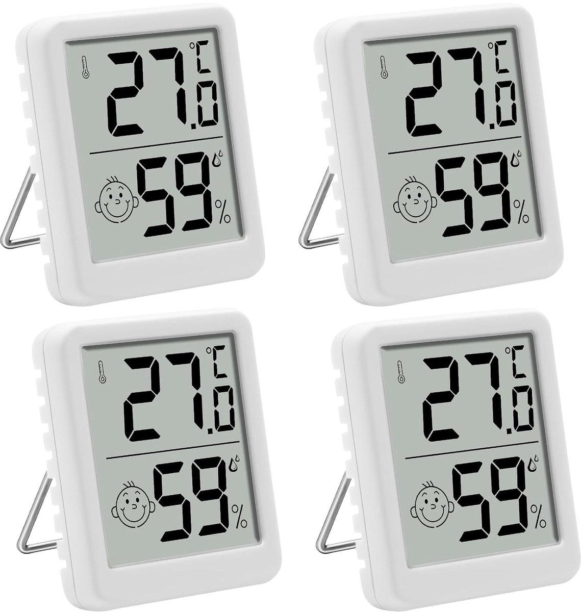 hygrometer binnen mini LCD digitale kamerthermometer luchtvochtigheidsmeter met smiley weergave voor babykamer, woonkamer, kantoor, kas (4 stuks)