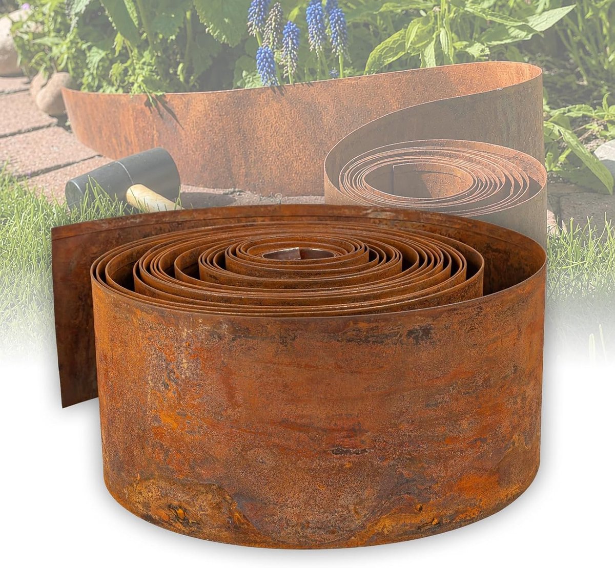 Gazonrand 10m x 15cm, Flexibele Borderrand, Roestoptiek | Weersbestendige tuinbegrenzing, roestlook, gladde afwerking, metalen strip maaikant, hoogte 15cm