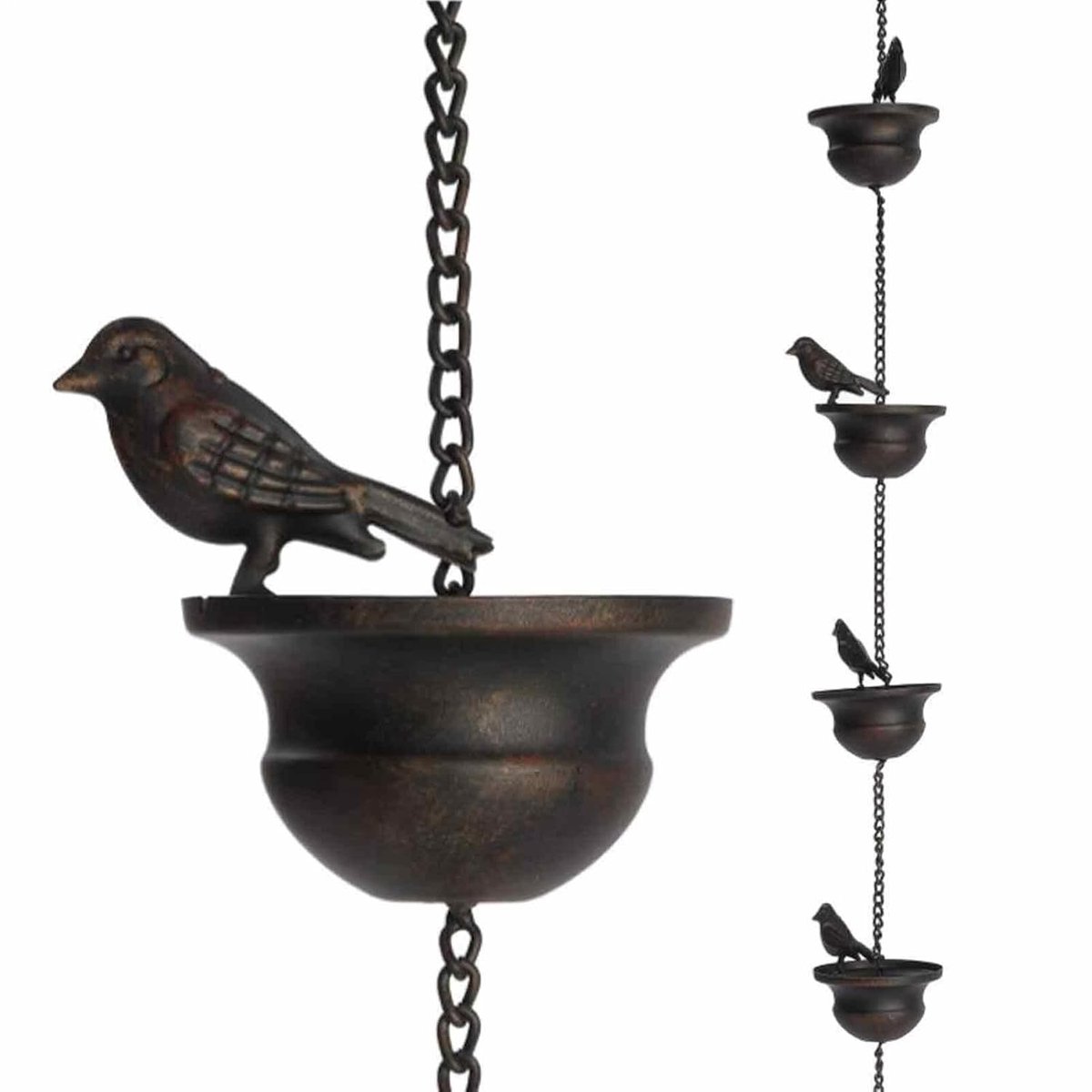 regenketting, koper, wind-resistente, creatieve watervanger, 10 cups, heavy duty metaal, weerbestendige afwerking, dakdrainage, buitendecoratie, tuin, patio, binnenplaats, doe
