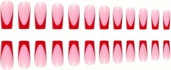 On Nails Set, 60 stuks nagels om op te plakken en tenen nagel tips voor dames, bruiden, beginners voor bruiloft, kantoor, party manicure, rood French (vierkant) — afbeelding 3