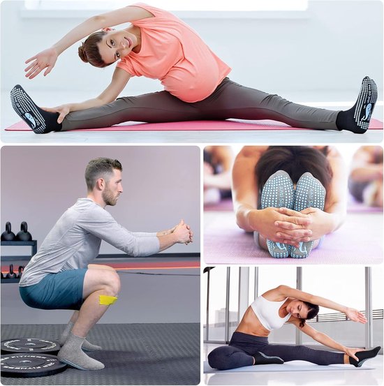 Yogasokken Dames Heren - Antislip Sokken - Thuis Sporten - Ademend Materiaal - 2-4 Paar - Zwart Grijs — afbeelding 3
