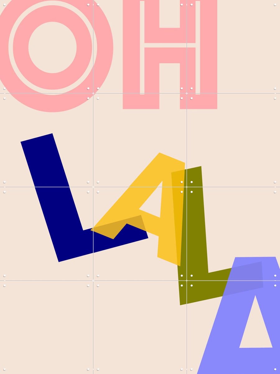 IXXI Oh Lala, Hej.Ibiza - 60 x 80 cm - Gratis ophangtool - Grote wanddecoratie en posters - Kleurrijk, Geometrische Kunst, Typografie, Pop art