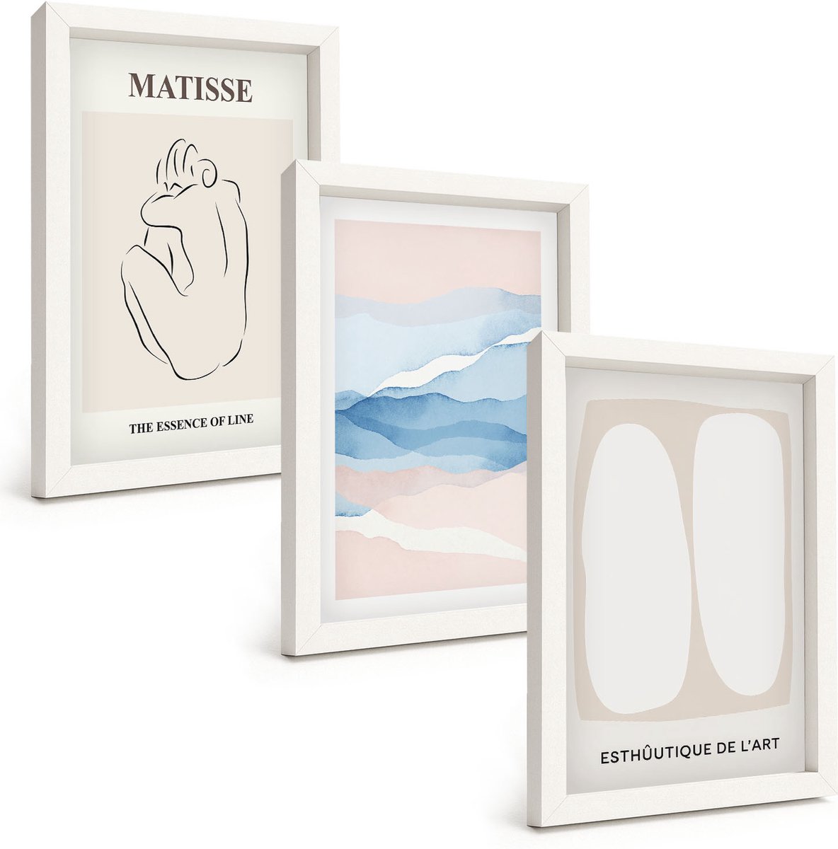 Wallfluent 3-Delige Schilderij Set - Abstracte Vormen En Delicate Kleuren Van Matisse - 20 x 30 - Stijlvolle Wanddecoratie - Interieur - Interieur Decoratie