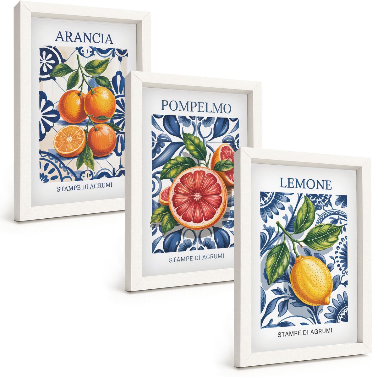 Wallfluent 3-Delige Schilderij Set - Trendy Posters Met Citrusvruchten In Italiaanse Stijl - 20 x 30 - Wanddecoratie - Muurdecoratie - Moderne Interieurdecoratie - Woonkamer Decoratie