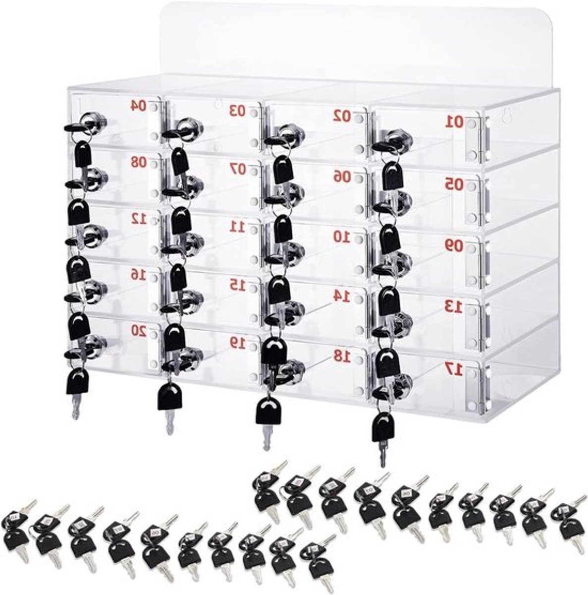 Opbergkluis Telefoon - Telefoonbox Kast - Apparaten Beveiligen - 20 Afsluitbare Vakken - 10x5x18 cm per vak - Transparant