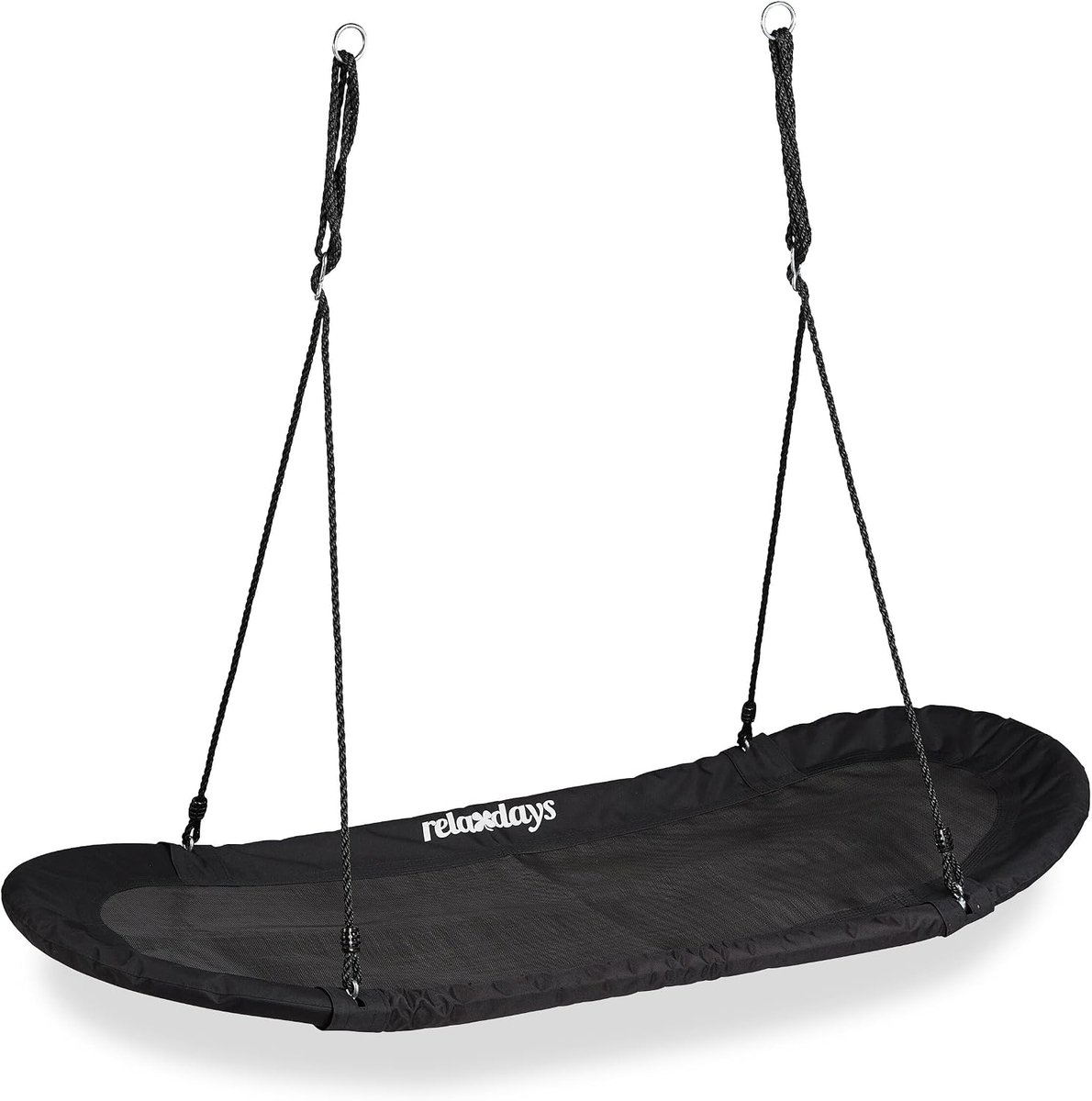 Relaxdays Nestschommel XXL, schommelnest voor kinderen en volwassenen, 100 kg, meerkinderschommel ovaal, 141,5 x 43,5 cm, zwart